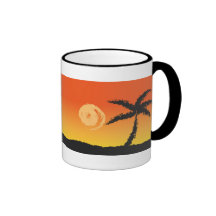 Palmier à la tasse de coucher du soleil