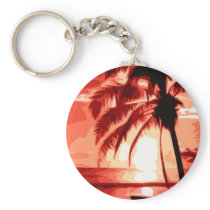 Palmier et coucher du soleil rouge porte-clés