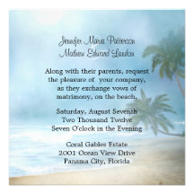 Palmiers éthérés et faire-part de mariage de plage