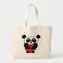 Panda de garçon avec le grand coeur rouge sacs