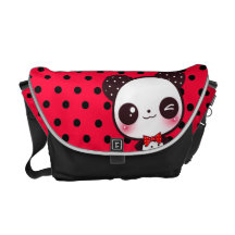 Panda de Kawaii sur le pois rouge noir Besace