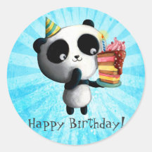 Panda mignon d'anniversaire avec le gâteau autocollants