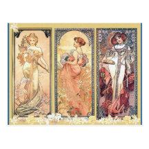 Panneau de ~ de Mucha de trois Cartes Postales
