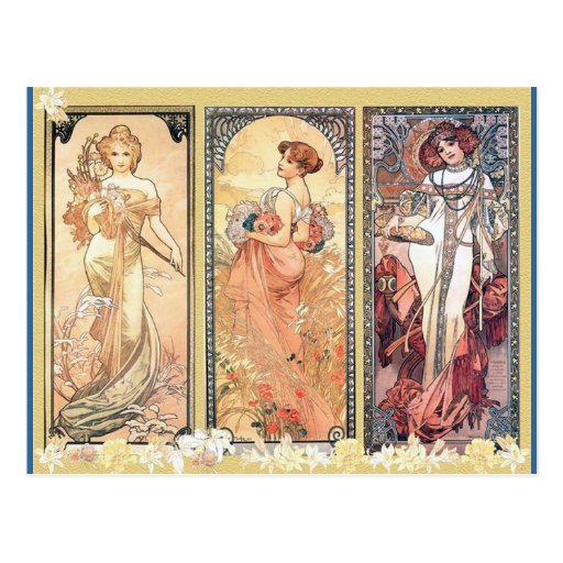 Panneau de ~ de Mucha de trois Cartes Postales