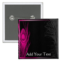 Paon rose et noir badge