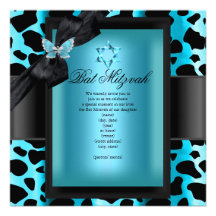 Papillon bleu turquoise de léopard de bat mitzvah cartons d'invitation