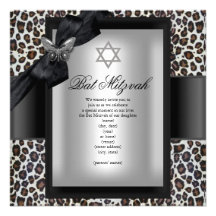 Papillon de noir de guépard de bat mitzvah faire-part personnalisés