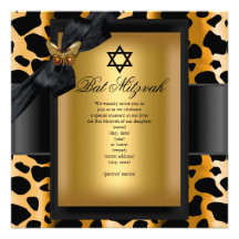 Papillon de noir d'or de léopard de bat mitzvah invitations