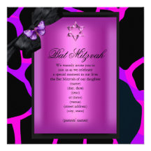 Papillon de pourpre de rose sauvage de bat mitzvah cartons d'invitation personnalisés