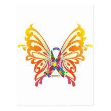 Papillon de ruban d'autisme carte postale