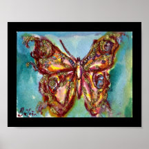 PAPILLON D'OR DANS LE BLEU POSTER