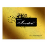 Papillon d'or d'invitation de carte postale de spa