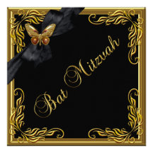Papillon élégant de noir d'or de bat mitzvah faire-parts