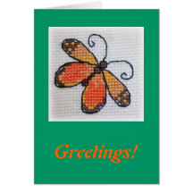 Papillon orange brodé par main carte
