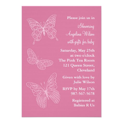 Papillons en filigrane roses cartons d'invitation personnalisés