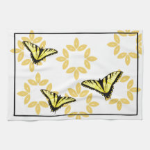 Papillons jaunes de machaon linges de cuisine