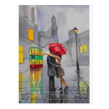 PARAPLUIE D'AMANTS CARTE POSTALE