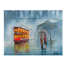 PARAPLUIE ROMANTIQUE DE JOUR PLUVIEUX DE COUPLES CARTE POSTALE