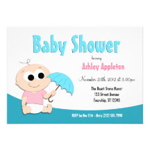 Parapluie turquoise et rose de bébé - invitations 