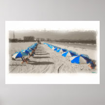 Parapluies bleus et blancs poster