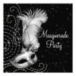 Partie blanche noire élégante de mascarade invitations personnalisées