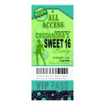 Partie bleue et verte de billet du bonbon 16 à VIP Invitations Personnalisées