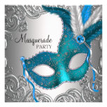 Partie bleue turquoise argentée élégante de mascar faire-part personnalisé