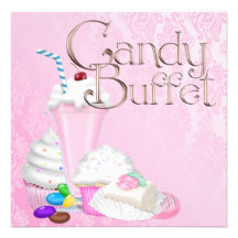 Partie de buffet rose de sucrerie invitations personnalisées