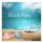 Partie de plage de sable de coquillages de l'eau b cartons d'invitation