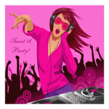 Partie du bonbon 16 à Madame rose DJ Invitation Personnalisable