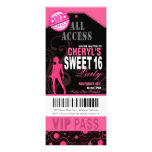 Partie rose et noire de billet du bonbon 16 à VIP Cartons D'invitation