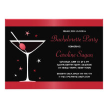 Partie rouge élégante de bachelorette de martini d invitations personnalisables