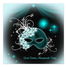 Partie turquoise de mascarade du bonbon 16 à masqu invitation personnalisée