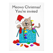 Partij van de Kat van de Cartoon van Kerstmis van  Custom Uitnodging