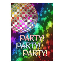 PARTY l'invitation avec la boule de disco et l'arc