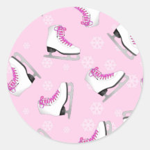 Patinage artistique - rose de patins de glace avec autocollant rond