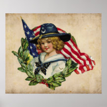 patriote vintage de fille avec le drapeau posters