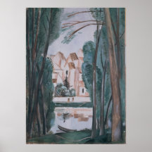 Paysage avec un bateau à la banque posters
