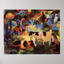 Paysage d'August Macke avec les vaches et les cham Posters