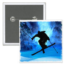 Paysage d'hiver et skieur de style libre pin's