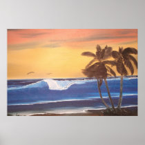 Peinture à l'huile des cieux de coucher du soleil 