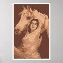 Peinture de Nouveau d'art, jeune femme avec le che Affiches
