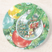 Peinture de réflexion d'arbre de Noël de famille Dessous De Verre