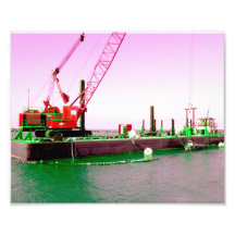 Péniche de flottement avec la grue verte et pourpr photo sur toile