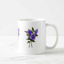Pensées pourpres tirées par la main sur le blanc tasse