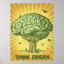 Pensez l'affiche verte d'arbre de cerveau