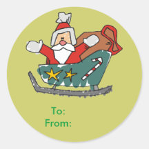 Père Noël dans une étiquette de cadeau de Sleigh Adhésifs