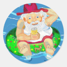 Père Noël en vacances Adhésifs Ronds