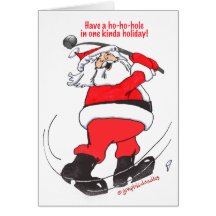 Père Noël jouant au golf la carte de Noël