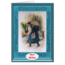 Père Noël revêtu d'une robe bleu Cartes De Vœux